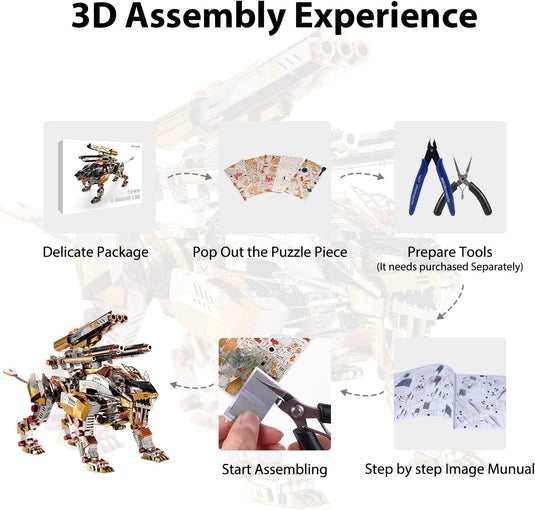 3D metaal mechanisch brullende lionmodel kits diy kunst ambacht