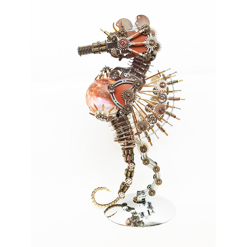 Laad de afbeelding in galerijviewer, 2100 pcs Steampunk Seahorse Puzzle 3D DIY Model Kit met planeetlichten
