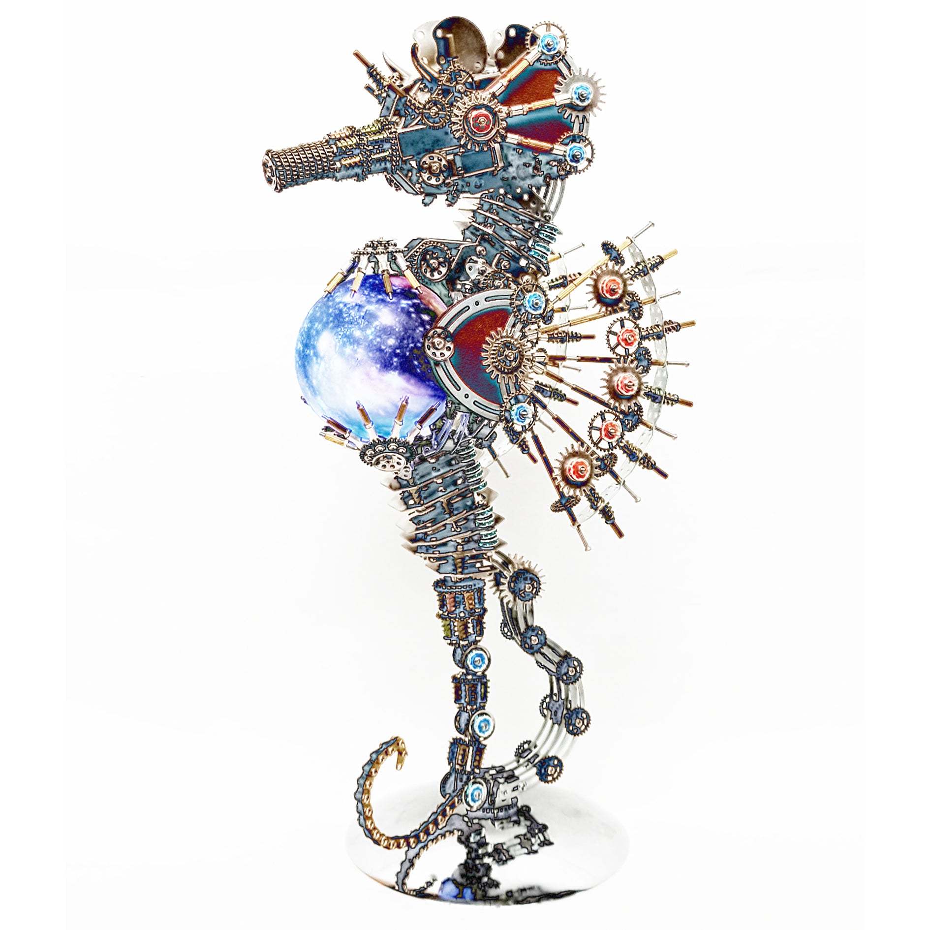 2100PCS Steampunk Seahorse Puzzle 3D DIY Model Kit with Planet