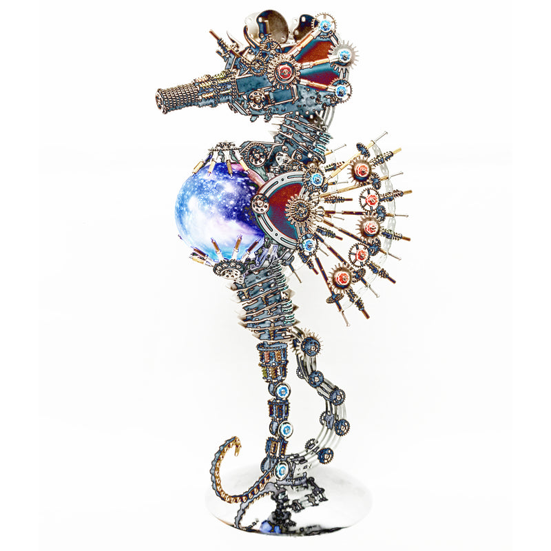 Load image into Gallery viewer, 2100PCS Steampunk Seahorse Puzzle 3D DIY Model Kit with Planet Lights
