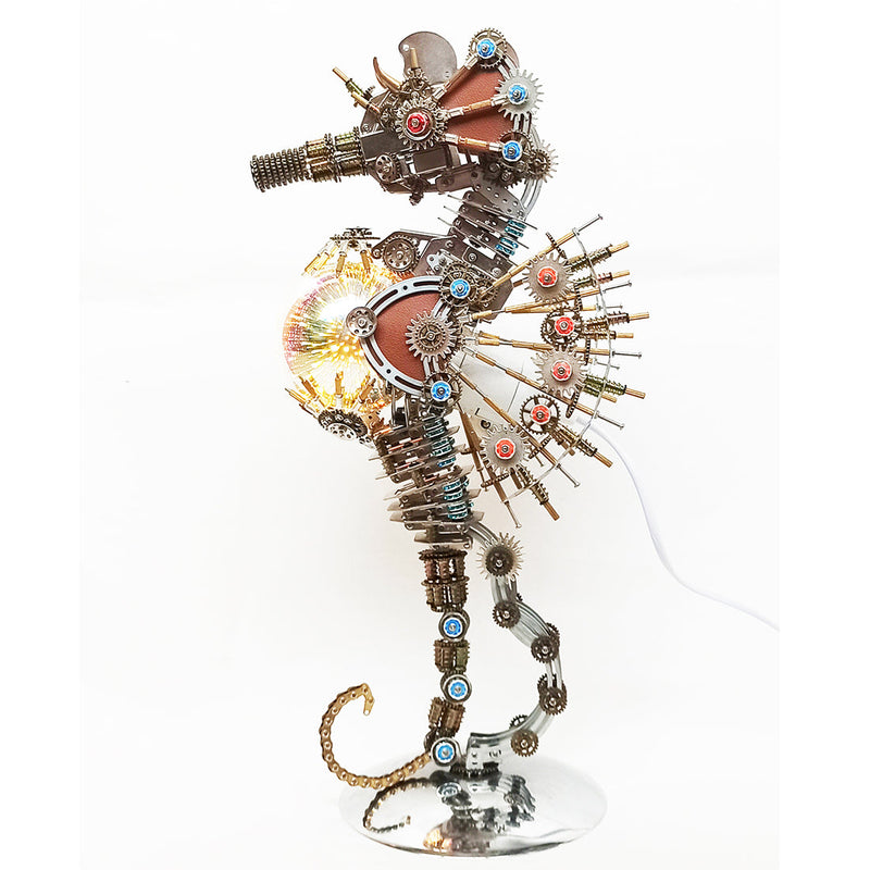 Laad de afbeelding in galerijviewer, metalkitor-2100pcs-steampunk-seahorse-puzzle-3d-diy-model-kit-with-planet-lights
