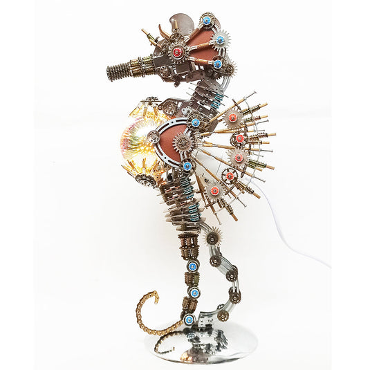 Kit de modelo de bricolaje 3D de 2100 piezas de steampunk Seahorse de bricolaje con luces de planeta