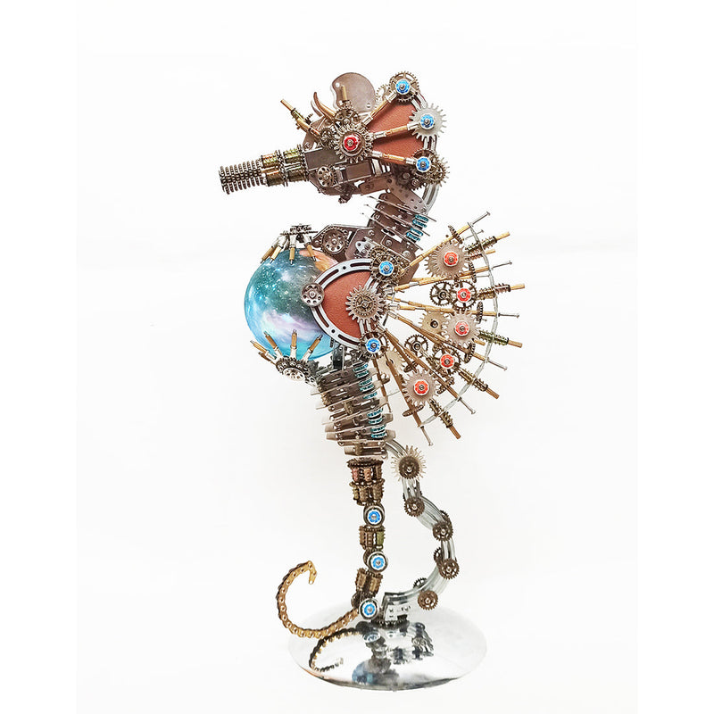 Laden Sie das Bild in Galerie -Viewer, {metalkitor-2100pcs-steampunk-seahorse-puzzle-3d-diy-model-kit-with-planet-lights
