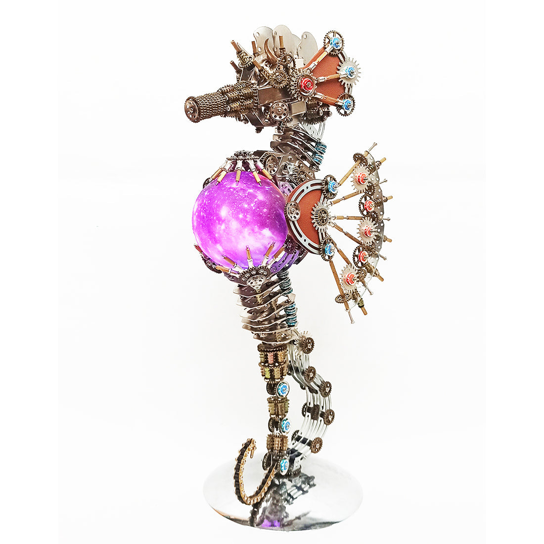 2100PCS Steampunk Seahorse Puzzle 3D DIY Model Kit with Planet Lights
