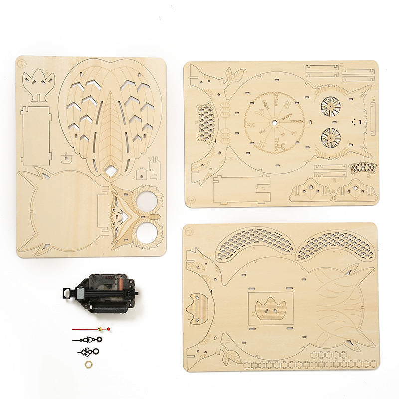Laad de afbeelding in galerijviewer, 3D DIY Model Kit Owl Skelet mechanische slingerklok
