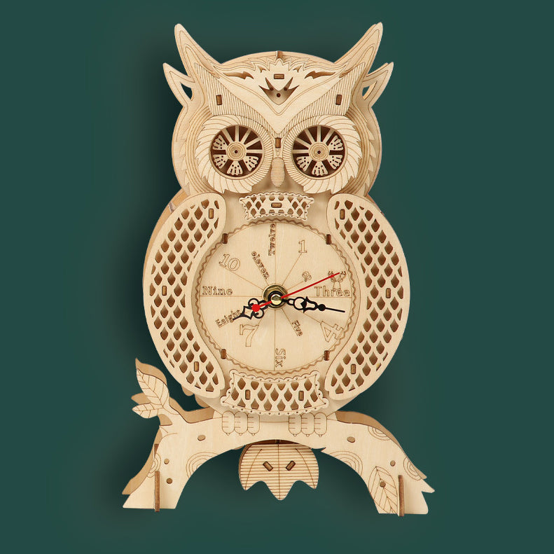 Laad de afbeelding in galerijviewer, 3D DIY Model Kit Owl Skelet mechanische slingerklok
