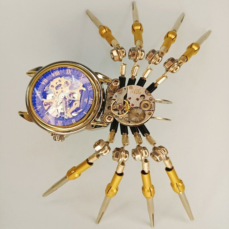 Laad de afbeelding in galerijviewer, Steampunk DIY -assemblage 3D Metal Mechanical Spider Clock Model Kit
