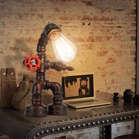 Metalkitor-Steampunk Industrial Antique Iron Metal Robot Pipe Desk Table Lamp for Room Decor DIY Men's Boys Nerdy Birthday New Year Gifts