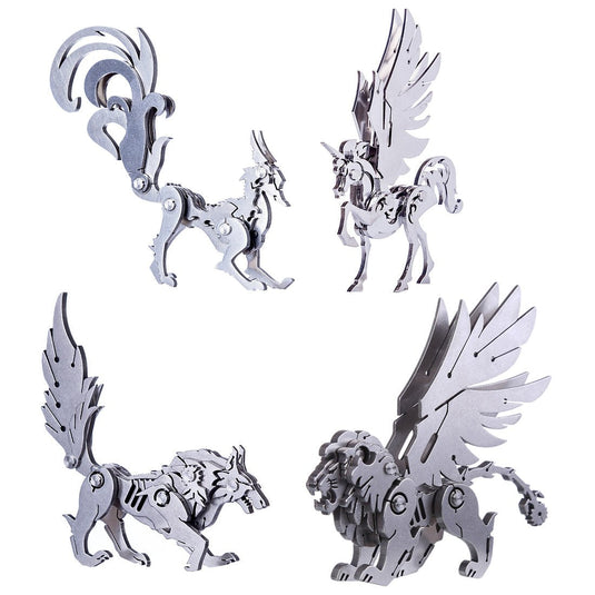 4pcs ensamblaje de metal de bricolaje desmontable unicornio lobo lion fox modelo 3D rompecabezas kit de rompecabezas