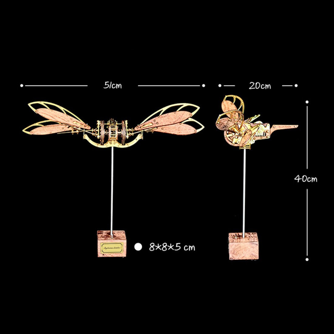 Verzamelbare dynamische mechanische mysterie Dragonfly diy metaal houten 3D -vliegtuigpuzzelmodel