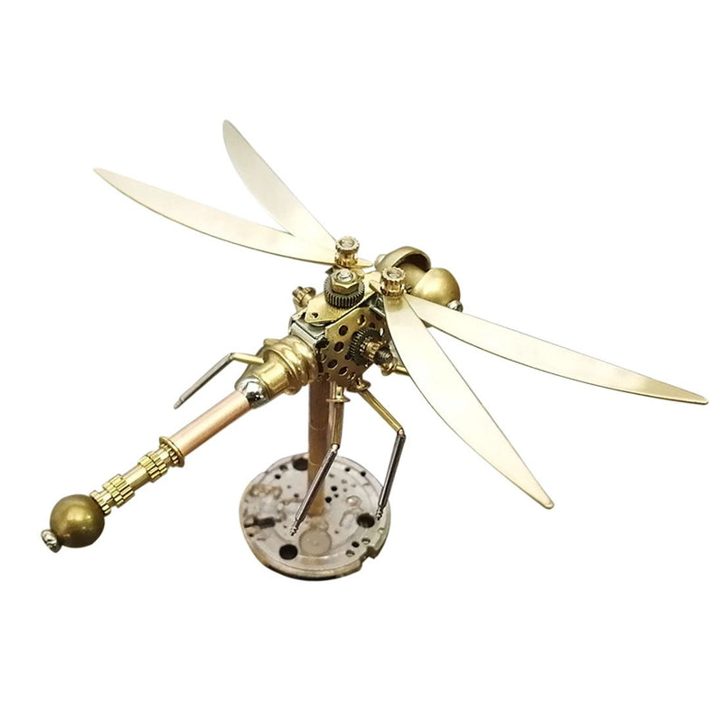 Load image into Gallery viewer, Golden 3D Metal Mechanical Steampunk Dragonfly  Insects Model with Random Base

