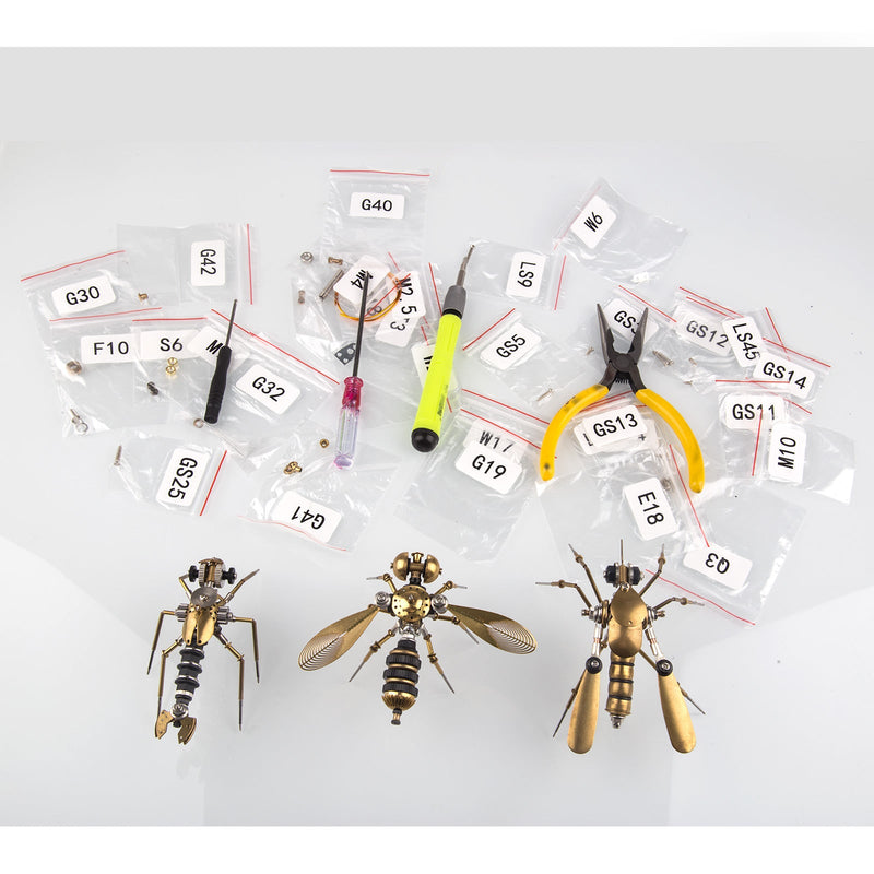 Load image into Gallery viewer, Tiny Steampunk Insects 3D Metal Bugs Mosquito Earwigs Bee Model Kits Gadgets
