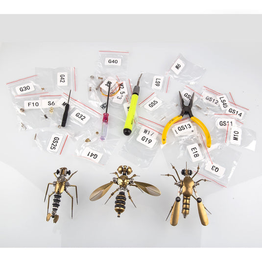 Kleine Steampunk Insecten 3D Metal Bugs Mosquito Earwigs Bee Model Kits Gadgets